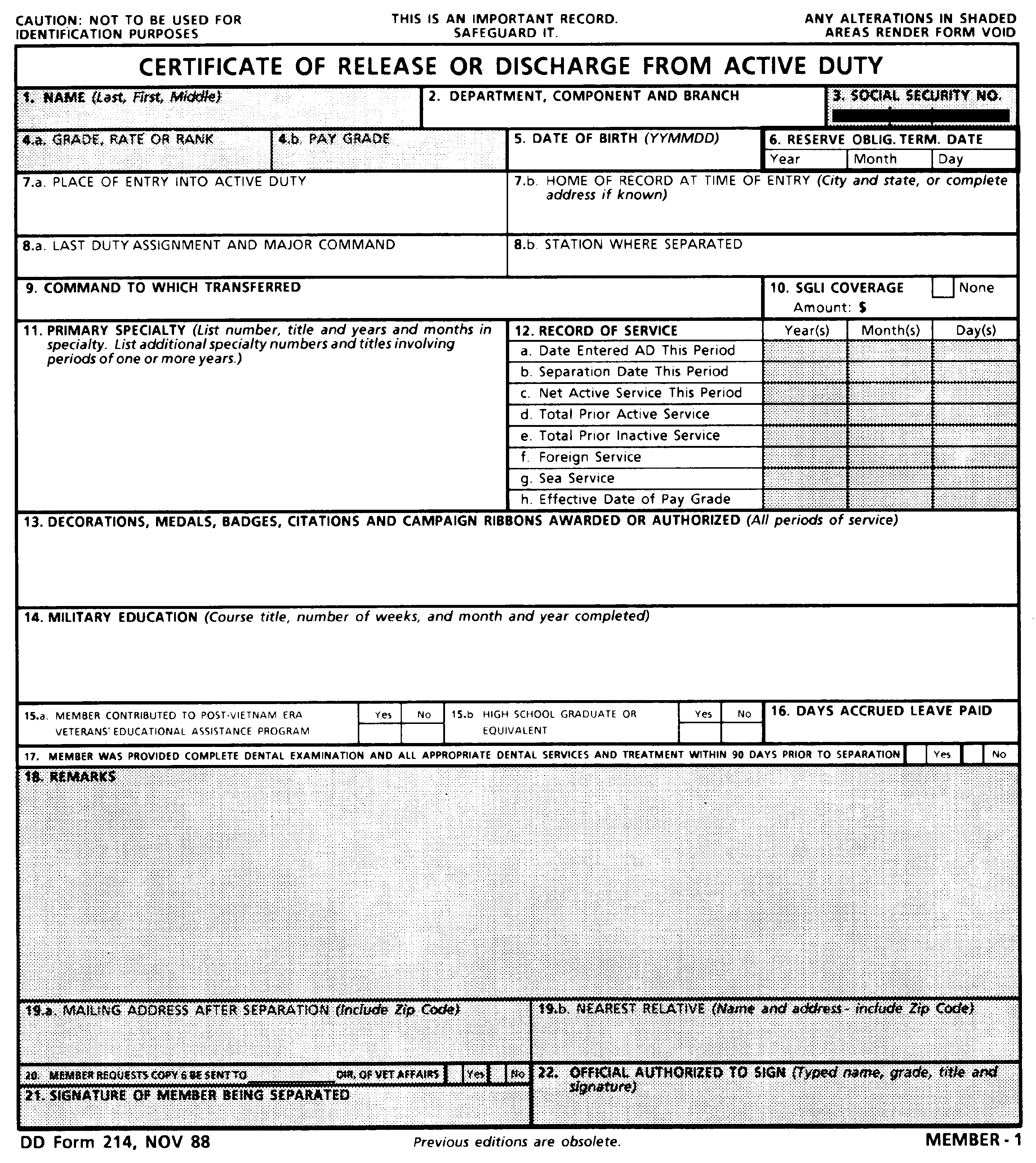 DD-214 Example Form